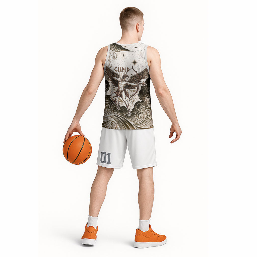 Eros Greek Mythology Cupid God Of Love Basketball Jersey Winged Archer Eros Bow Arrow And Celestial Clouds