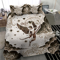 Eros Greek Mythology Cupid God Of Love Bedding Set Winged Archer Eros Bow Arrow And Celestial Clouds