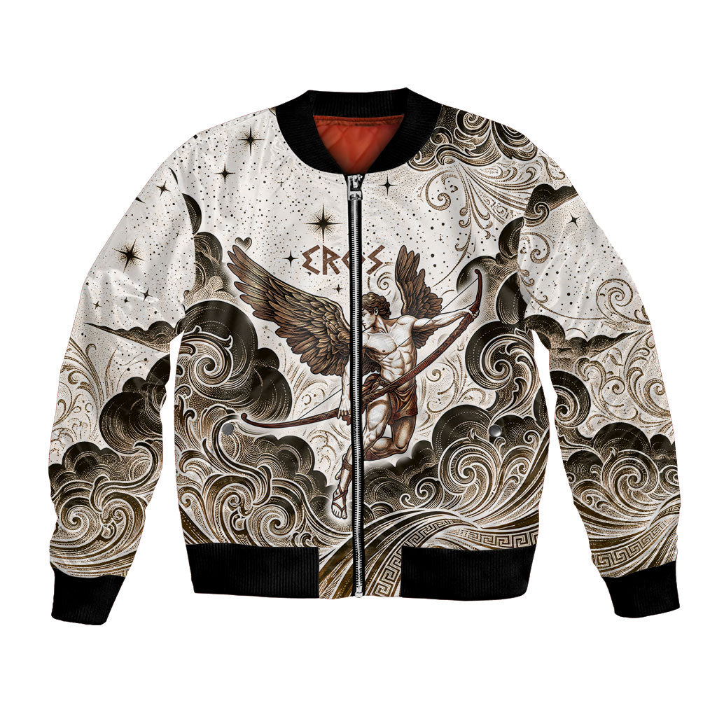 Eros Greek Mythology Cupid God Of Love Bomber Jacket Winged Archer Eros Bow Arrow And Celestial Clouds
