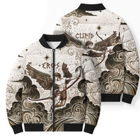 Eros Greek Mythology Cupid God Of Love Bomber Puffer Jacket Winged Archer Eros Bow Arrow And Celestial Clouds