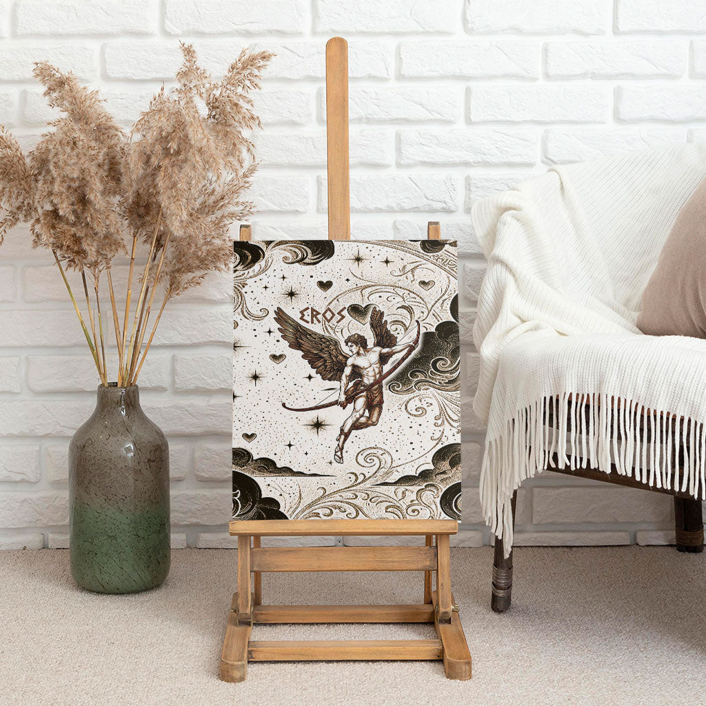 Eros Greek Mythology Cupid God Of Love Canvas Wall Art Winged Archer Eros Bow Arrow And Celestial Clouds