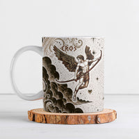 Eros Greek Mythology Cupid God Of Love Ceramic Mug Winged Archer Eros Bow Arrow And Celestial Clouds
