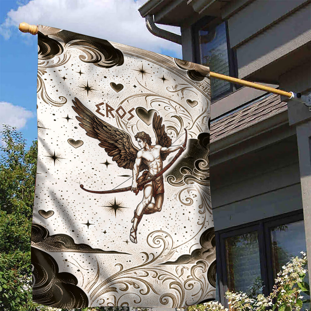 Eros Greek Mythology Cupid God Of Love Garden Flag Winged Archer Eros Bow Arrow And Celestial Clouds