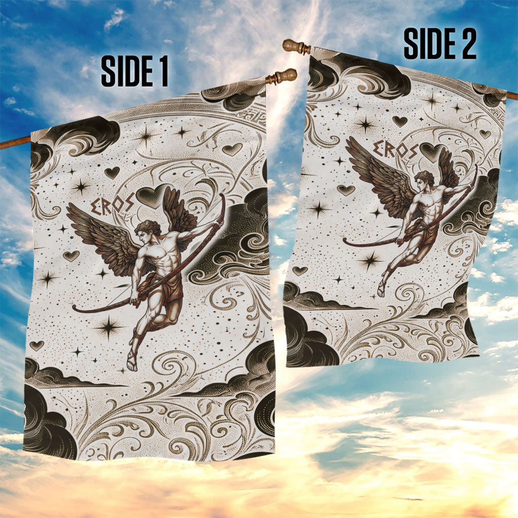 Eros Greek Mythology Cupid God Of Love Garden Flag Winged Archer Eros Bow Arrow And Celestial Clouds
