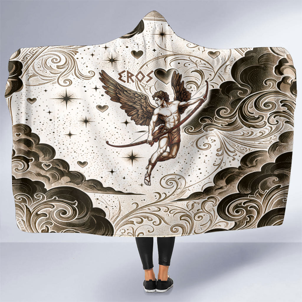 Eros Greek Mythology Cupid God Of Love Hooded Blanket Winged Archer Eros Bow Arrow And Celestial Clouds
