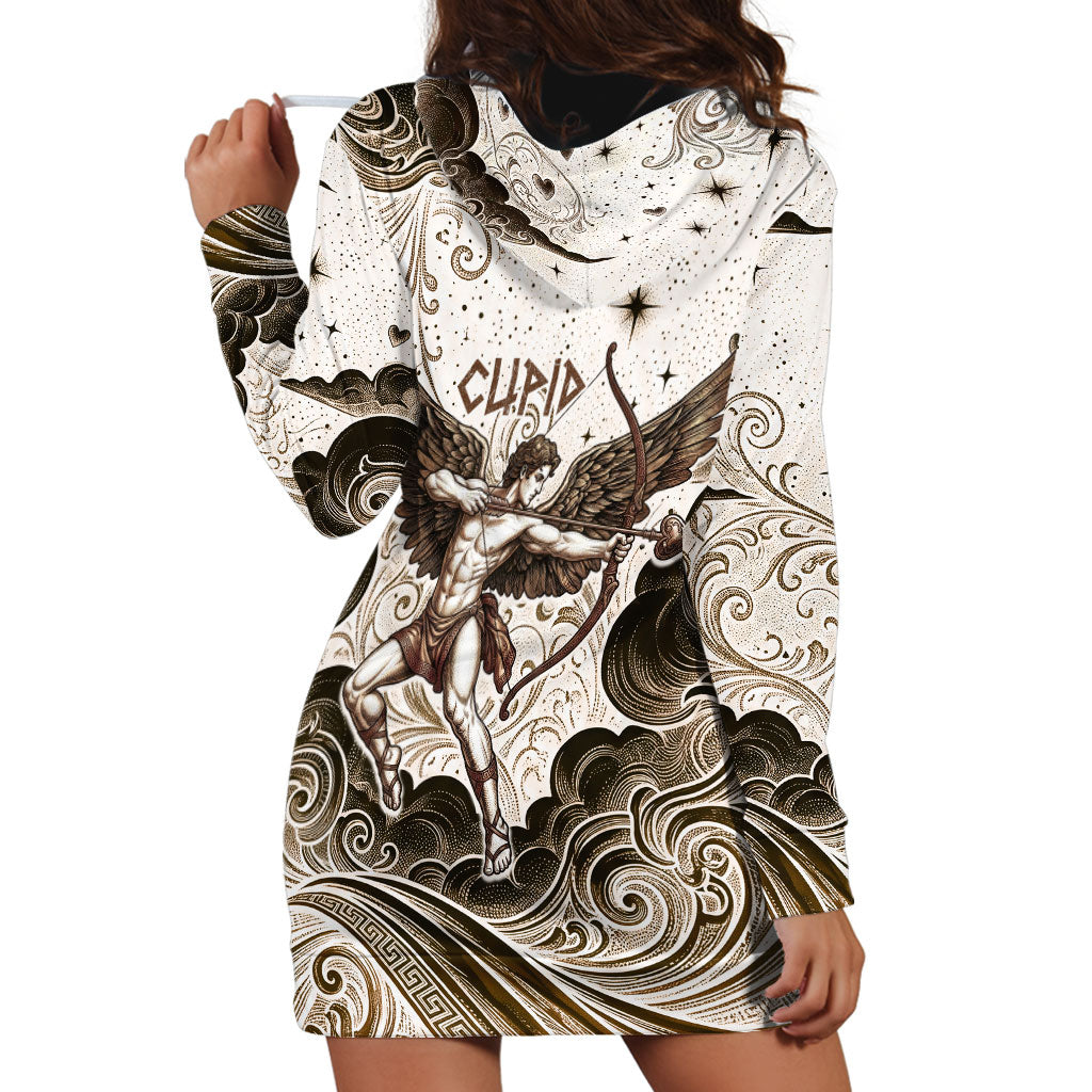Eros Greek Mythology Cupid God Of Love Hoodie Dress Winged Archer Eros Bow Arrow And Celestial Clouds