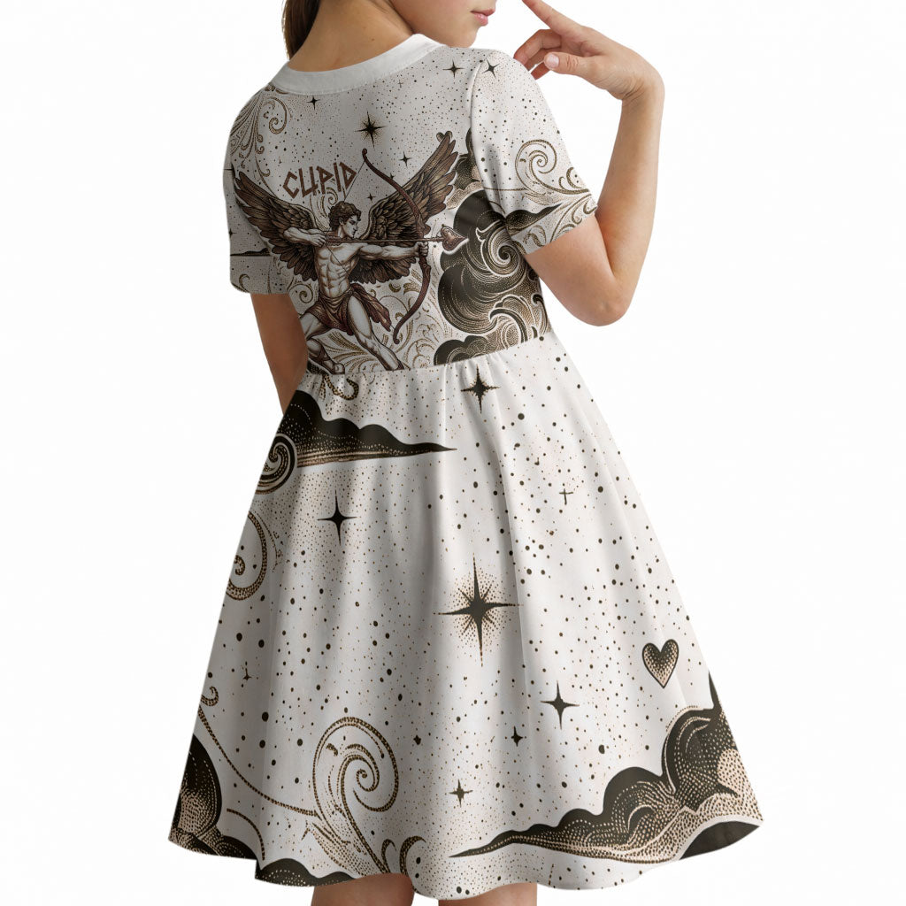 Eros Greek Mythology Cupid God Of Love Kid Short Sleeve Dress Winged Archer Eros Bow Arrow And Celestial Clouds