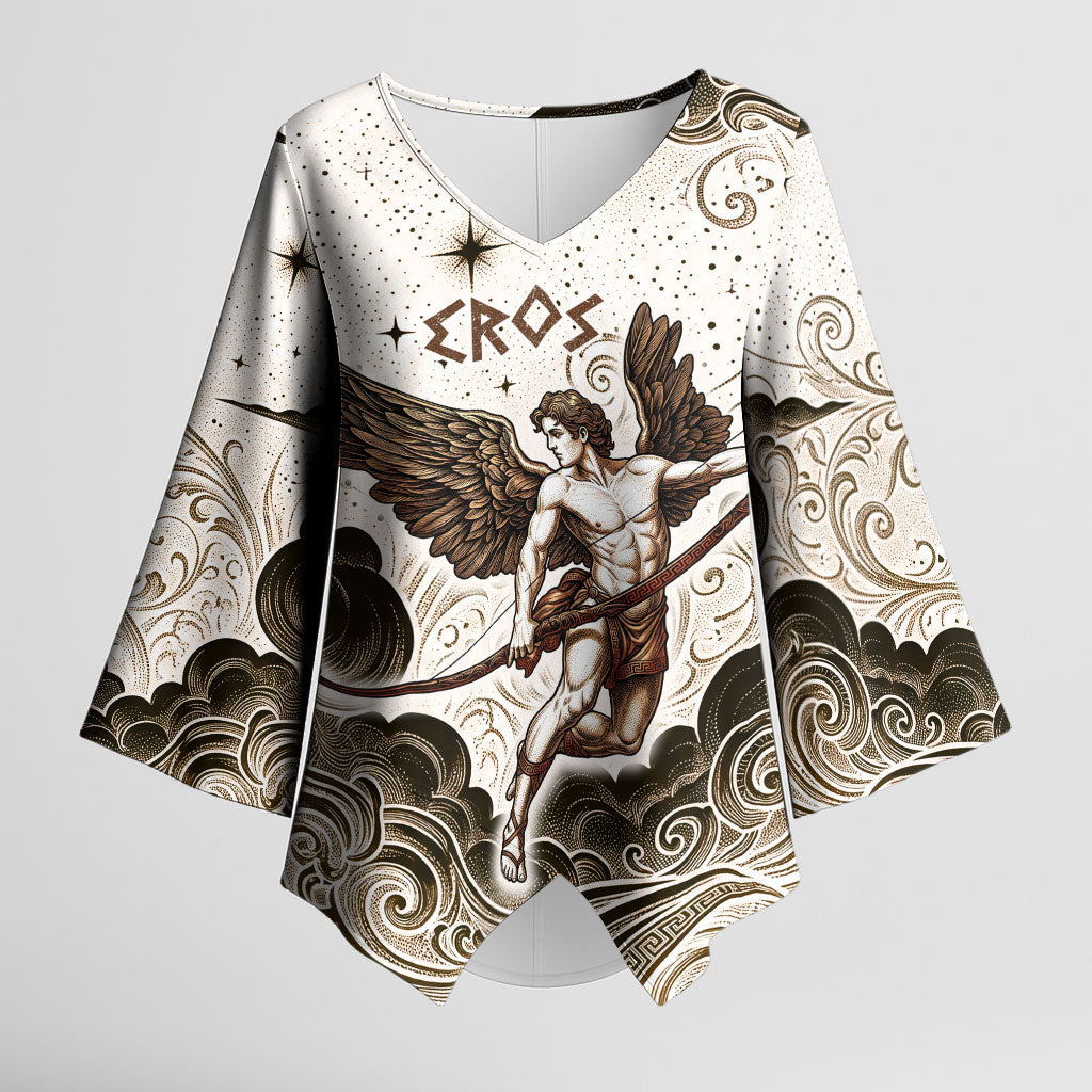 Eros Greek Mythology Cupid God Of Love Kimono Sleeve Blouse Winged Archer Eros Bow Arrow And Celestial Clouds