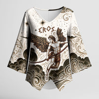 Eros Greek Mythology Cupid God Of Love Kimono Sleeve Blouse Winged Archer Eros Bow Arrow And Celestial Clouds