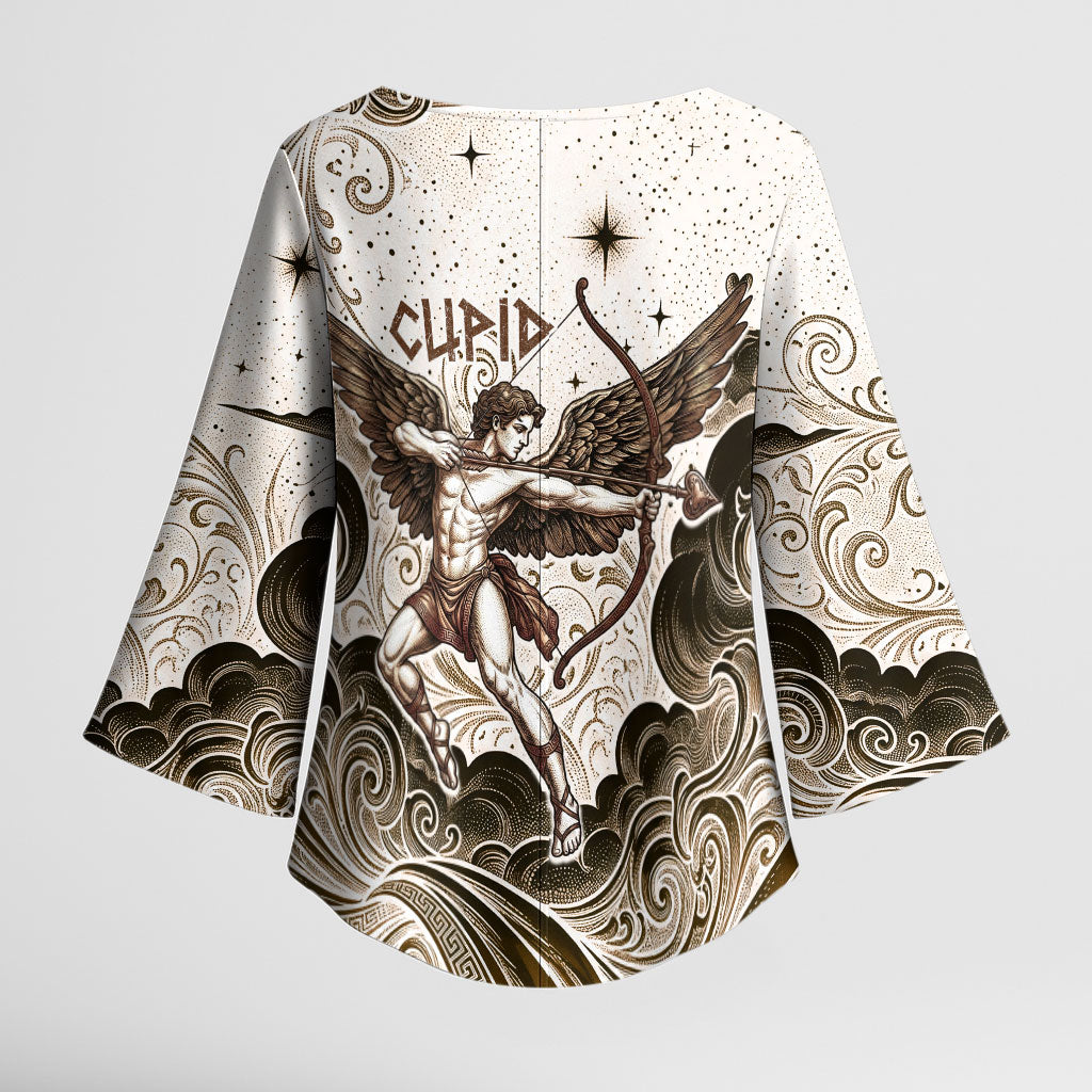 Eros Greek Mythology Cupid God Of Love Kimono Sleeve Blouse Winged Archer Eros Bow Arrow And Celestial Clouds