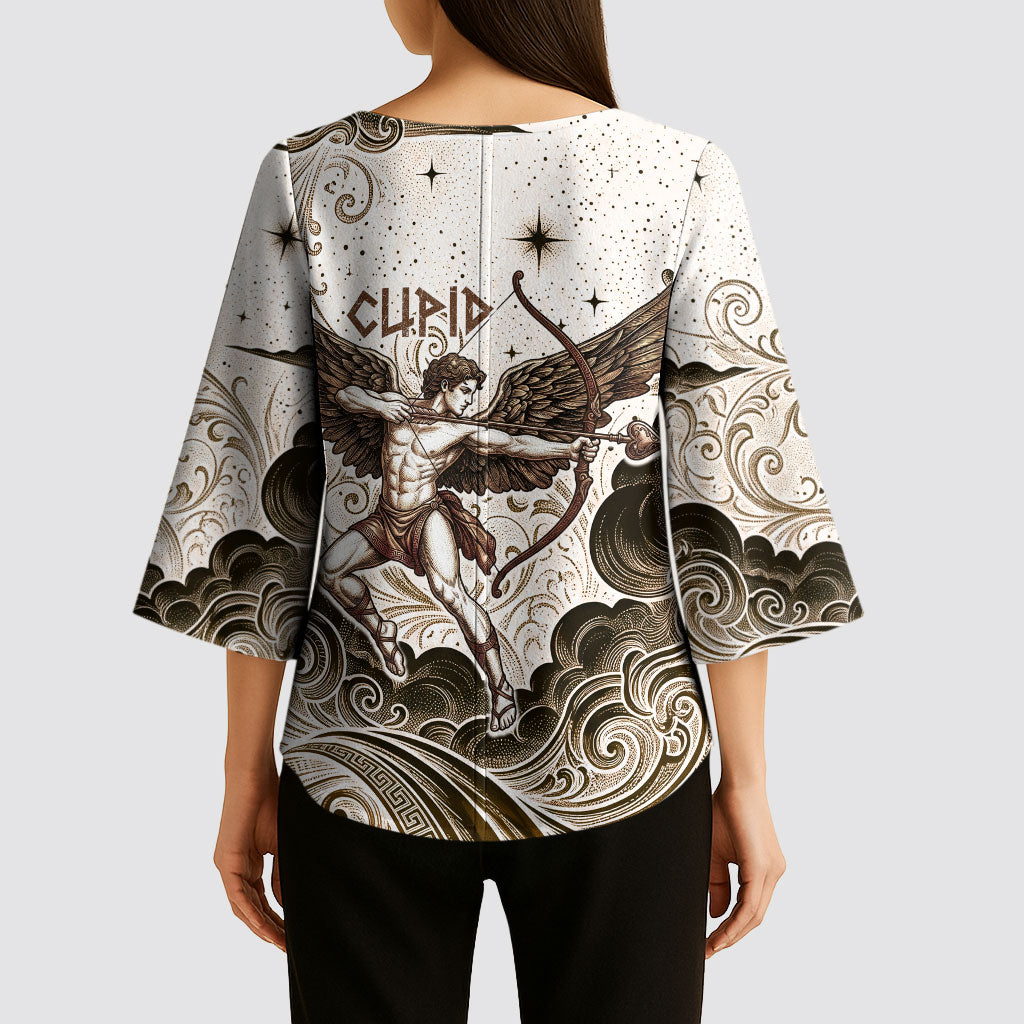 Eros Greek Mythology Cupid God Of Love Kimono Sleeve Blouse Winged Archer Eros Bow Arrow And Celestial Clouds