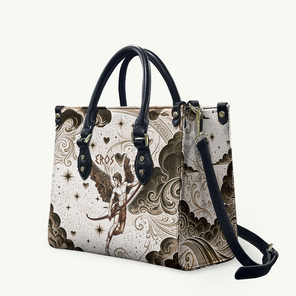Eros Greek Mythology Cupid God Of Love Leather Bag Winged Archer Eros Bow Arrow And Celestial Clouds