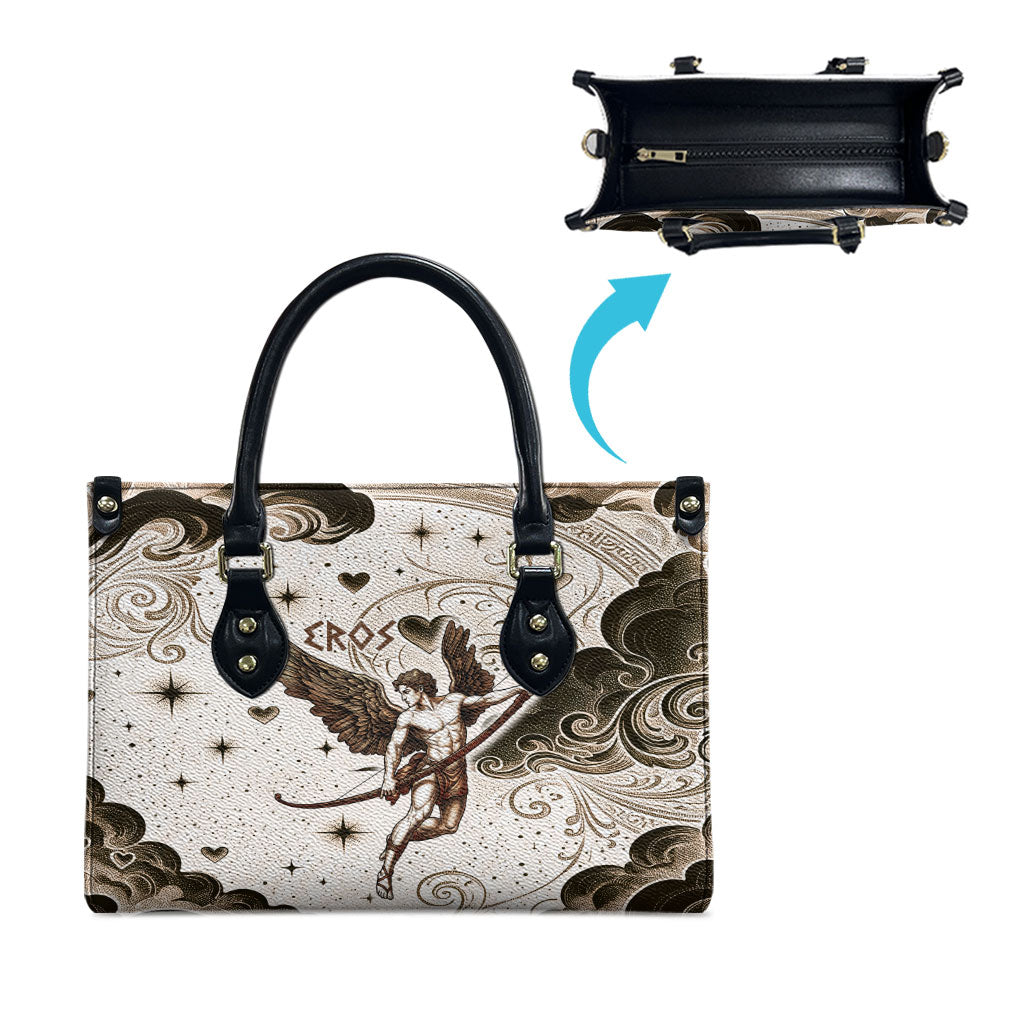 Eros Greek Mythology Cupid God Of Love Leather Bag Winged Archer Eros Bow Arrow And Celestial Clouds
