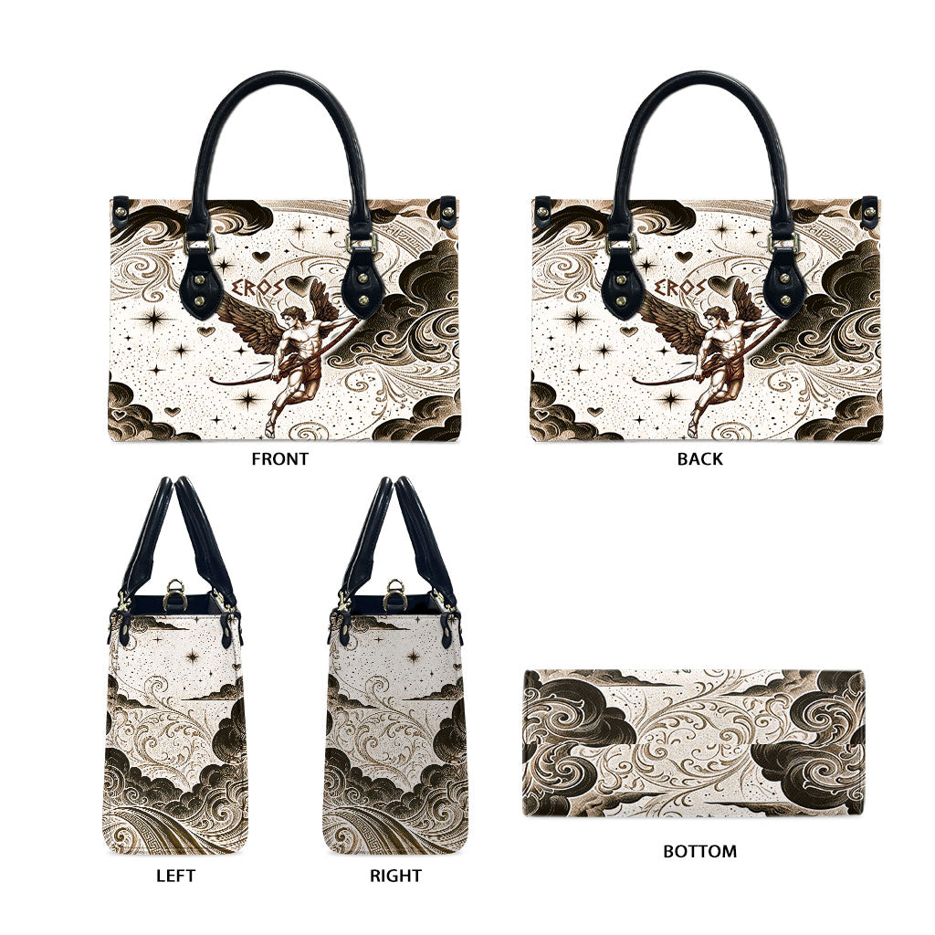 Eros Greek Mythology Cupid God Of Love Leather Bag Winged Archer Eros Bow Arrow And Celestial Clouds