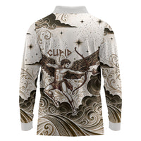 Eros Greek Mythology Cupid God Of Love Long Sleeve Polo Shirt Winged Archer Eros Bow Arrow And Celestial Clouds