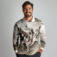 Eros Greek Mythology Cupid God Of Love Long Sleeve Polo Shirt Winged Archer Eros Bow Arrow And Celestial Clouds
