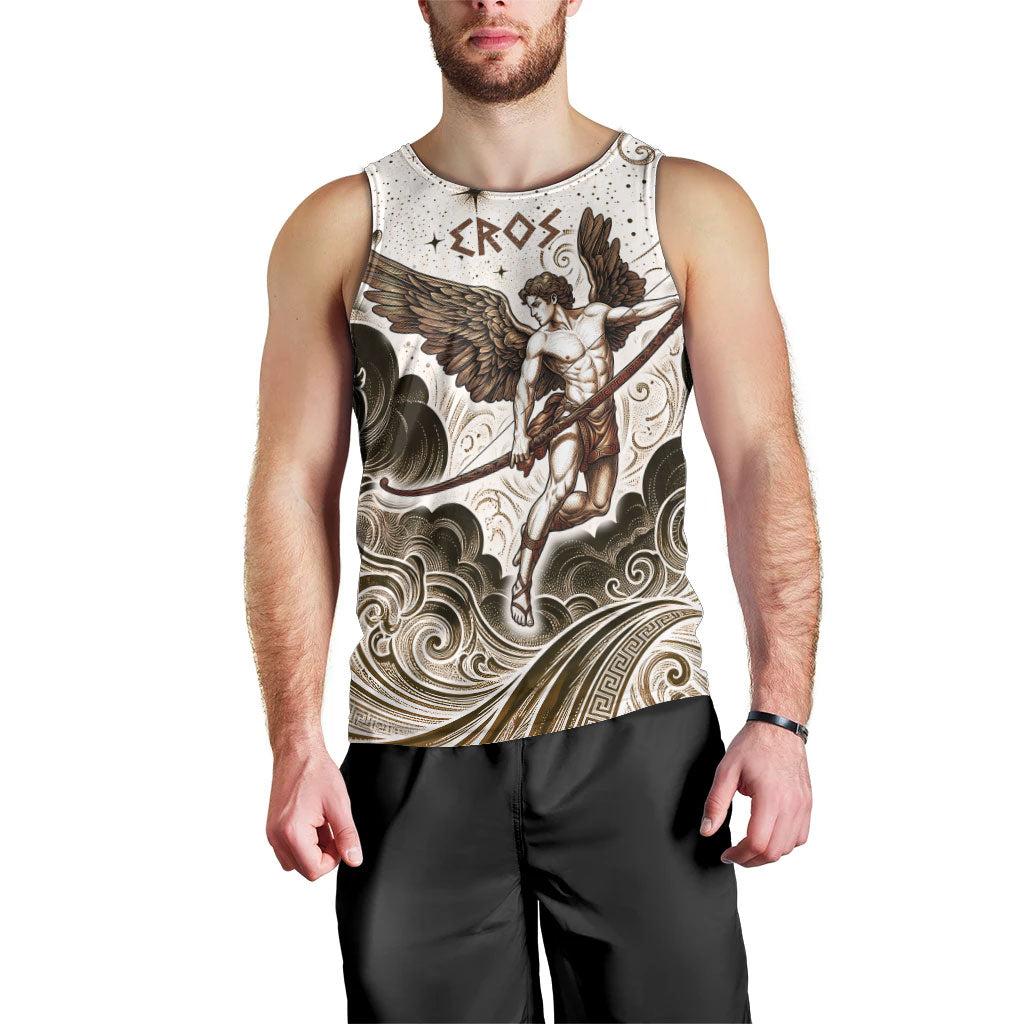 Eros Greek Mythology Cupid God Of Love Men Tank Top Winged Archer Eros Bow Arrow And Celestial Clouds