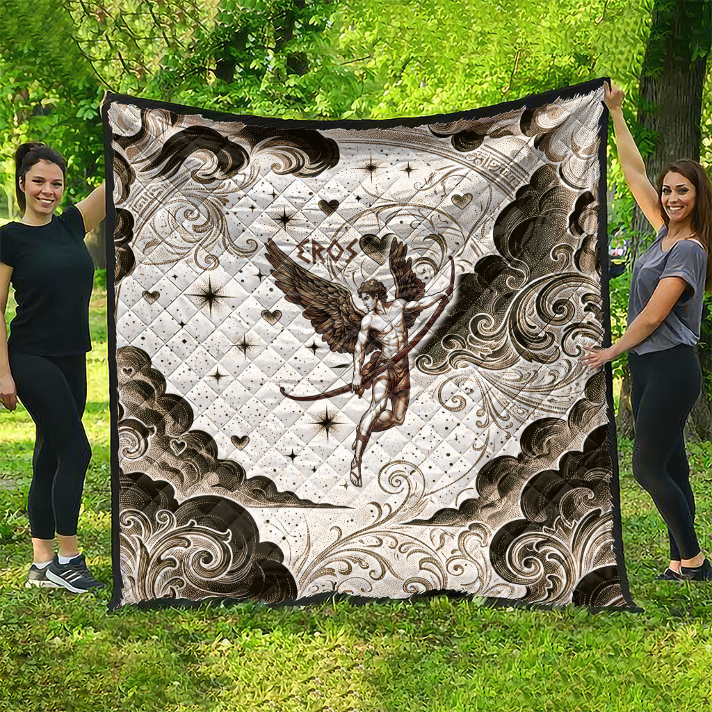 Eros Greek Mythology Cupid God Of Love Quilt Winged Archer Eros Bow Arrow And Celestial Clouds