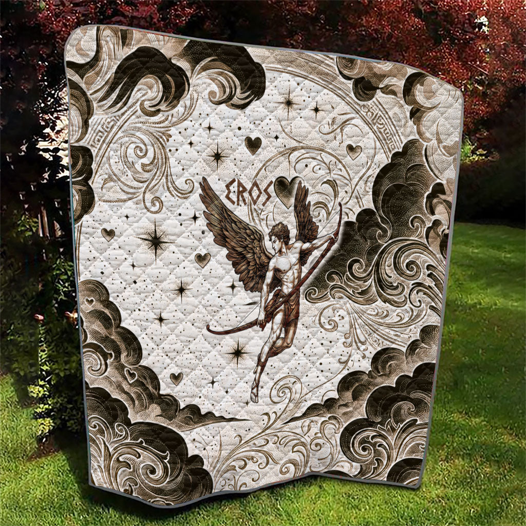 Eros Greek Mythology Cupid God Of Love Quilt Winged Archer Eros Bow Arrow And Celestial Clouds