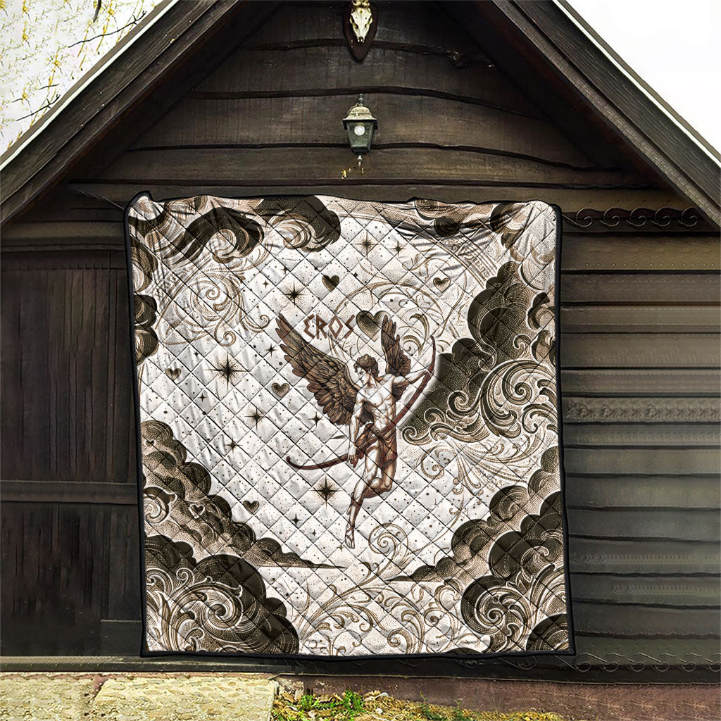 Eros Greek Mythology Cupid God Of Love Quilt Winged Archer Eros Bow Arrow And Celestial Clouds