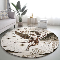 Eros Greek Mythology Cupid God Of Love Round Carpet Winged Archer Eros Bow Arrow And Celestial Clouds