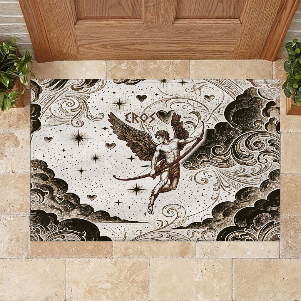 Eros Greek Mythology Cupid God Of Love Rubber Doormat Winged Archer Eros Bow Arrow And Celestial Clouds