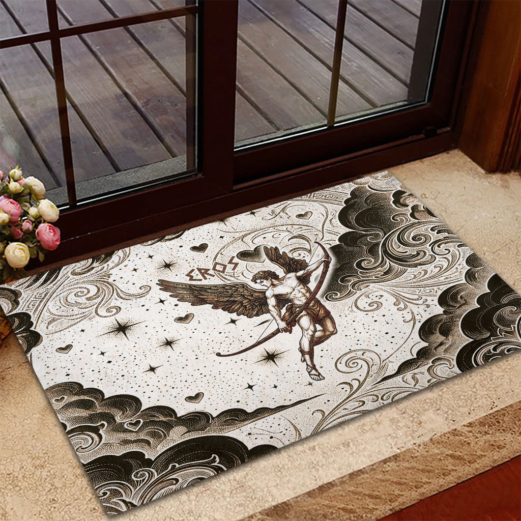 Eros Greek Mythology Cupid God Of Love Rubber Doormat Winged Archer Eros Bow Arrow And Celestial Clouds