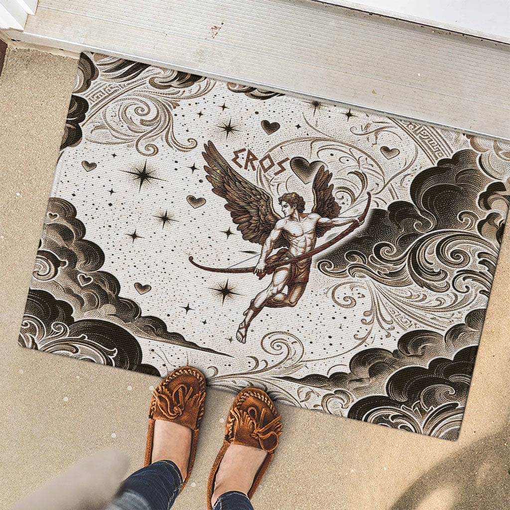 Eros Greek Mythology Cupid God Of Love Rubber Doormat Winged Archer Eros Bow Arrow And Celestial Clouds