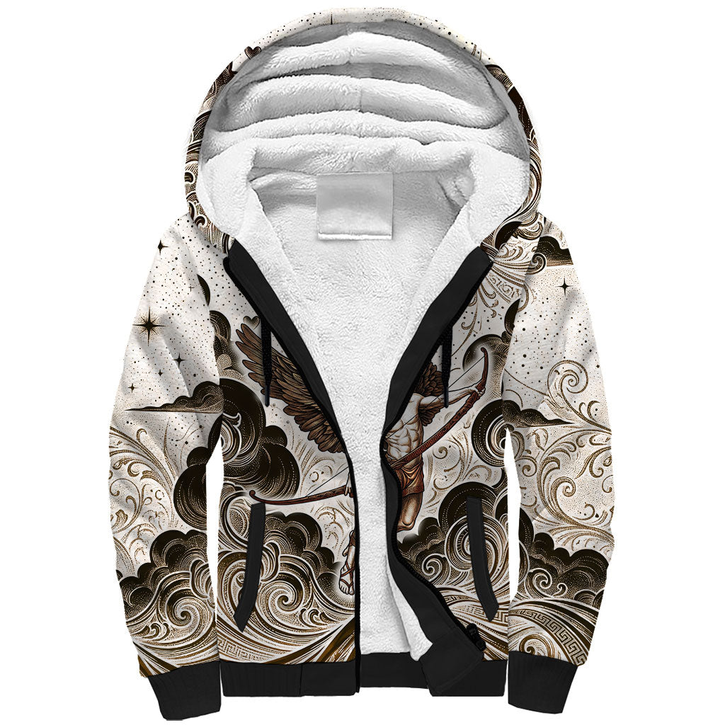 Eros Greek Mythology Cupid God Of Love Sherpa Hoodie Winged Archer Eros Bow Arrow And Celestial Clouds