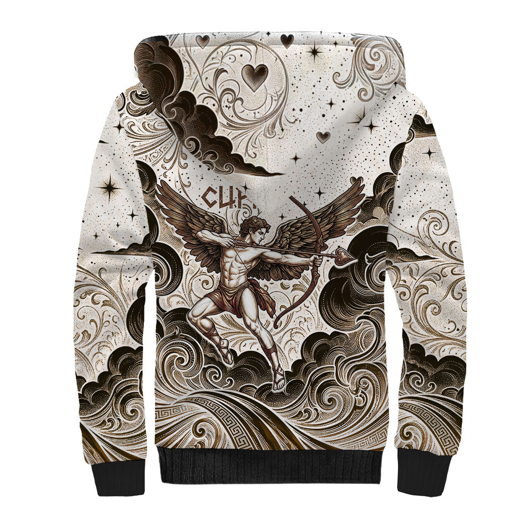 Eros Greek Mythology Cupid God Of Love Sherpa Hoodie Winged Archer Eros Bow Arrow And Celestial Clouds