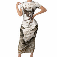 Eros Greek Mythology Cupid God Of Love Short Sleeve Bodycon Dress Winged Archer Eros Bow Arrow And Celestial Clouds