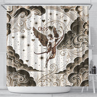 Eros Greek Mythology Cupid God Of Love Shower Curtain Winged Archer Eros Bow Arrow And Celestial Clouds