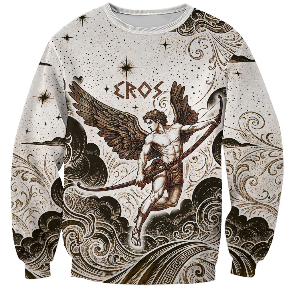 Eros Greek Mythology Cupid God Of Love Sweatshirt Winged Archer Eros Bow Arrow And Celestial Clouds