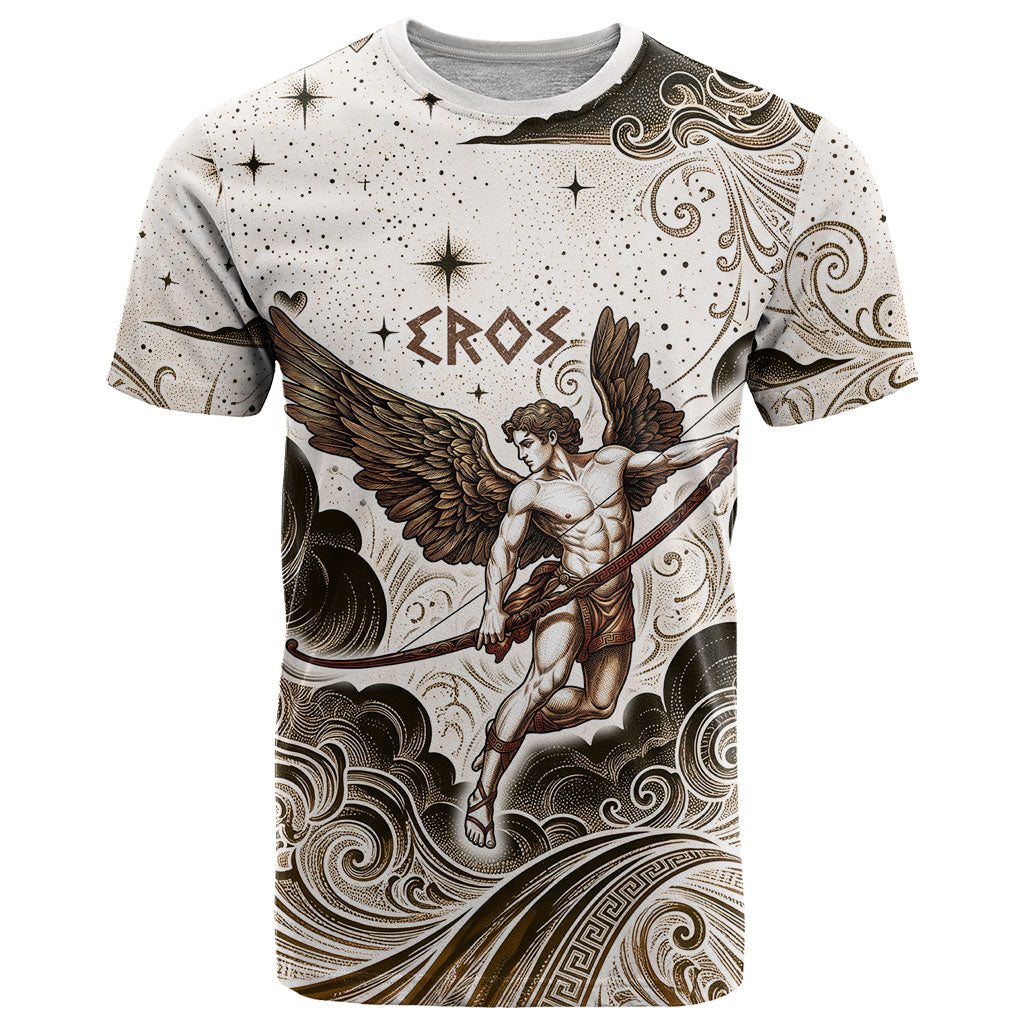 Eros Greek Mythology Cupid God Of Love T Shirt Winged Archer Eros Bow Arrow And Celestial Clouds