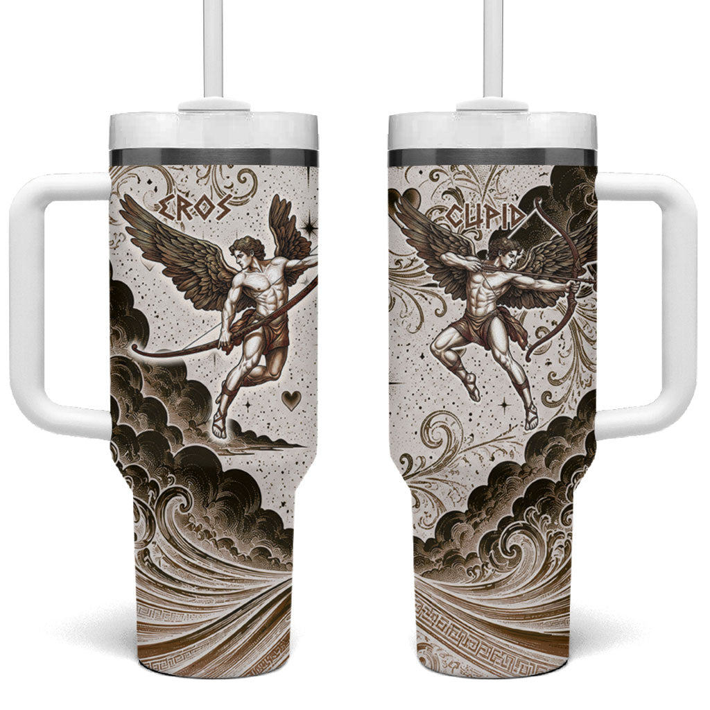 Eros Greek Mythology Cupid God Of Love Tumbler With Handle Winged Archer Eros Bow Arrow And Celestial Clouds