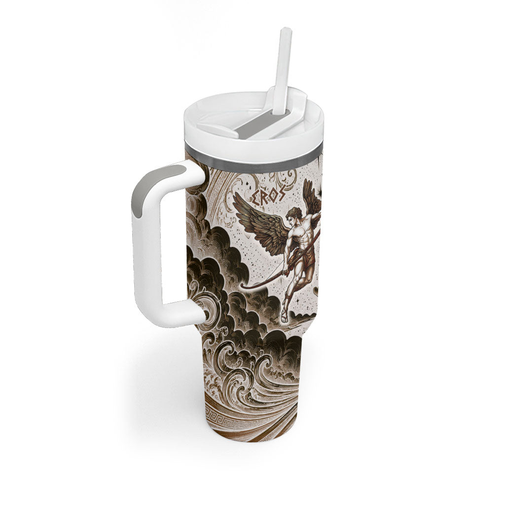 Eros Greek Mythology Cupid God Of Love Tumbler With Handle Winged Archer Eros Bow Arrow And Celestial Clouds