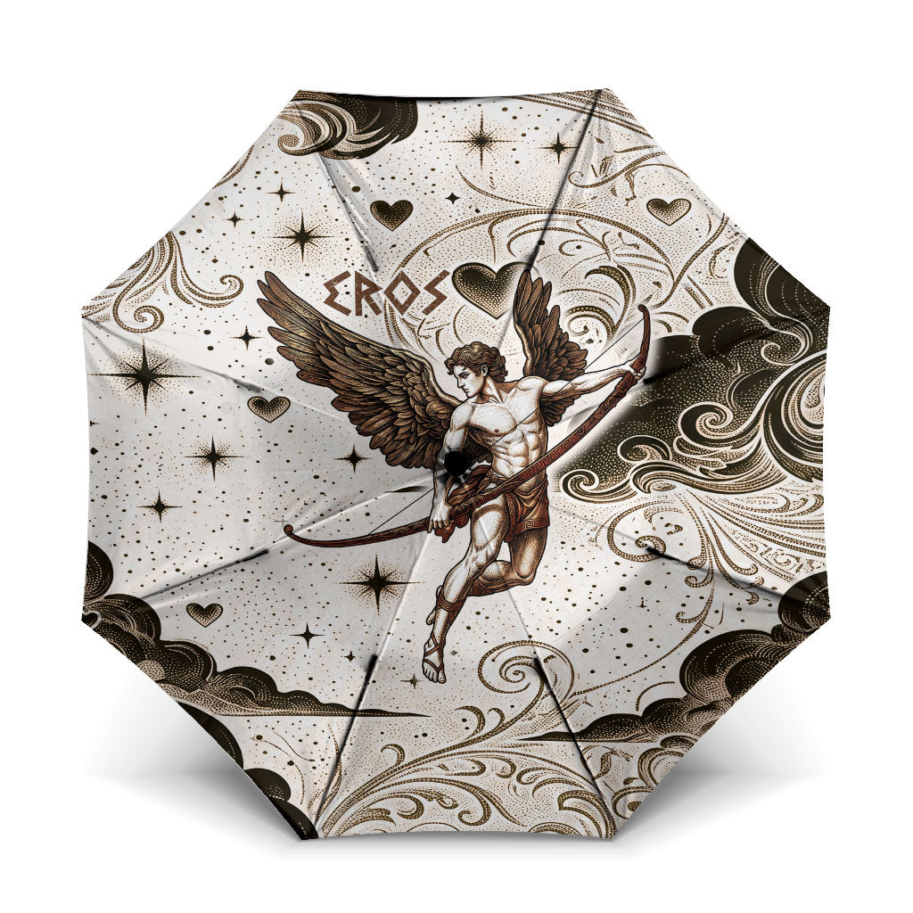 Eros Greek Mythology Cupid God Of Love Umbrella Winged Archer Eros Bow Arrow And Celestial Clouds