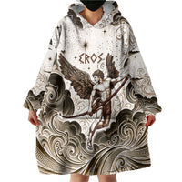 Eros Greek Mythology Cupid God Of Love Wearable Blanket Hoodie Winged Archer Eros Bow Arrow And Celestial Clouds