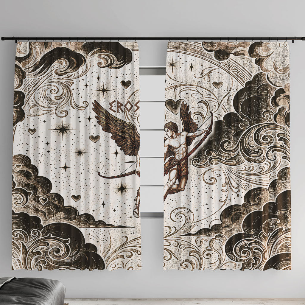 Eros Greek Mythology Cupid God Of Love Window Curtain Winged Archer Eros Bow Arrow And Celestial Clouds