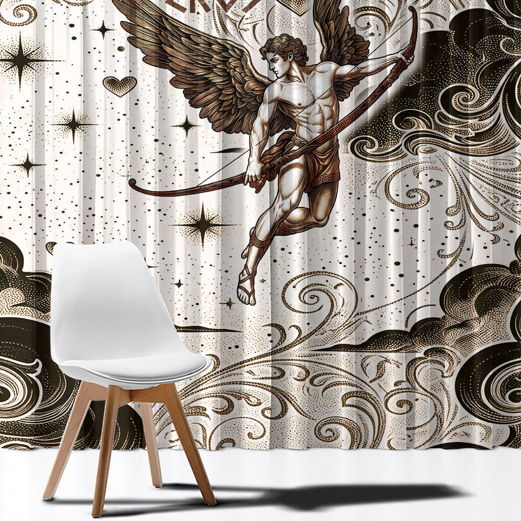 Eros Greek Mythology Cupid God Of Love Window Curtain Winged Archer Eros Bow Arrow And Celestial Clouds