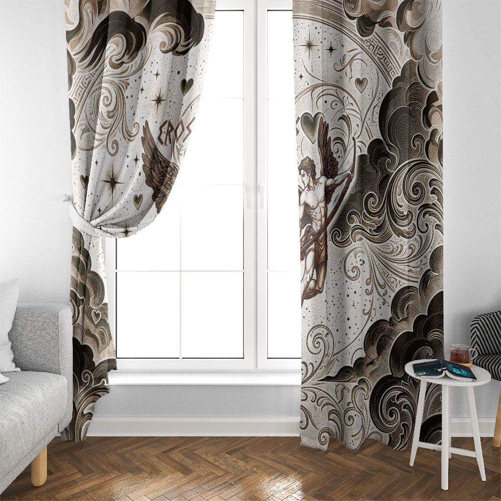 Eros Greek Mythology Cupid God Of Love Window Curtain Winged Archer Eros Bow Arrow And Celestial Clouds