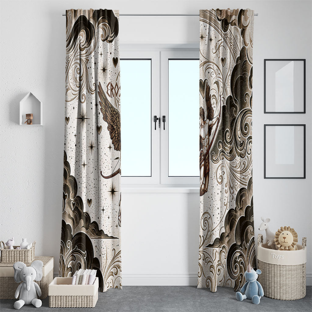 Eros Greek Mythology Cupid God Of Love Window Curtain Winged Archer Eros Bow Arrow And Celestial Clouds