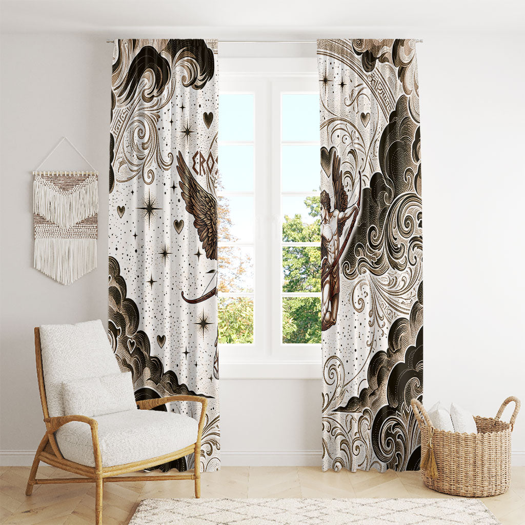 Eros Greek Mythology Cupid God Of Love Window Curtain Winged Archer Eros Bow Arrow And Celestial Clouds