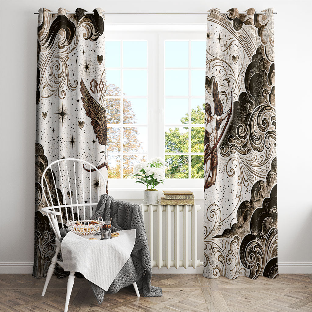 Eros Greek Mythology Cupid God Of Love Window Curtain Winged Archer Eros Bow Arrow And Celestial Clouds