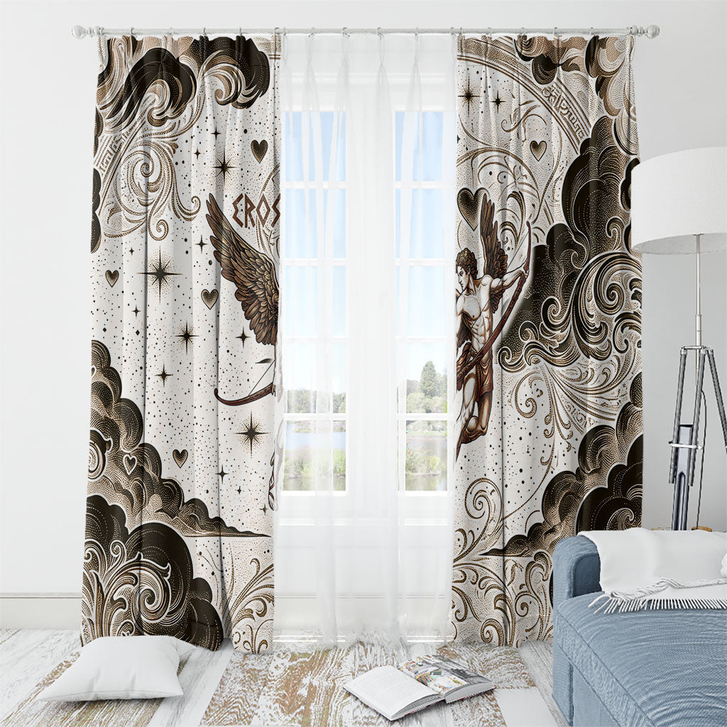 Eros Greek Mythology Cupid God Of Love Window Curtain Winged Archer Eros Bow Arrow And Celestial Clouds