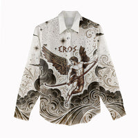 Eros Greek Mythology Cupid God Of Love Women Casual Shirt Winged Archer Eros Bow Arrow And Celestial Clouds
