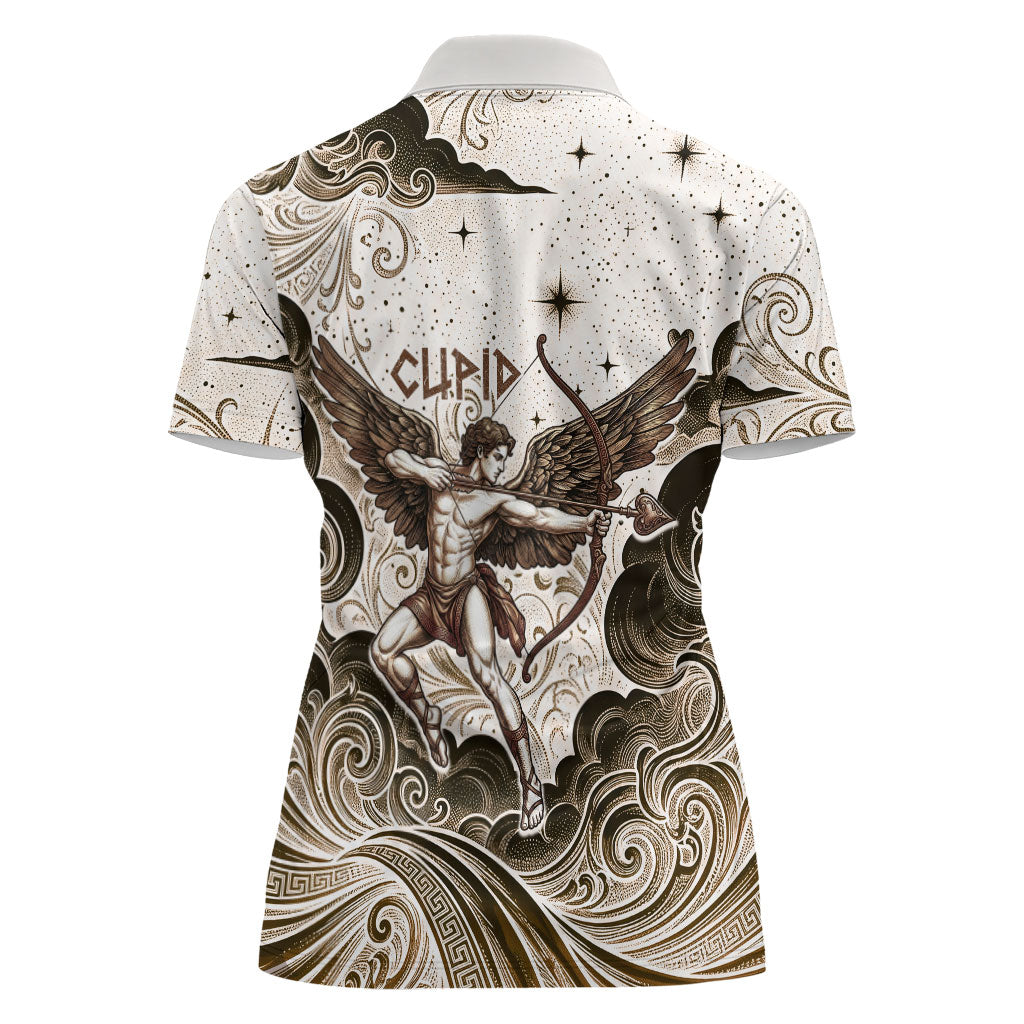 Eros Greek Mythology Cupid God Of Love Women Polo Shirt Winged Archer Eros Bow Arrow And Celestial Clouds