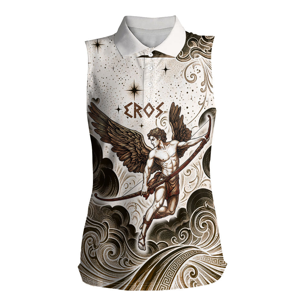 Eros Greek Mythology Cupid God Of Love Women Sleeveless Polo Shirt Winged Archer Eros Bow Arrow And Celestial Clouds