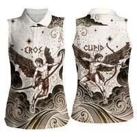 Eros Greek Mythology Cupid God Of Love Women Sleeveless Polo Shirt Winged Archer Eros Bow Arrow And Celestial Clouds