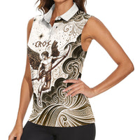 Eros Greek Mythology Cupid God Of Love Women Sleeveless Polo Shirt Winged Archer Eros Bow Arrow And Celestial Clouds